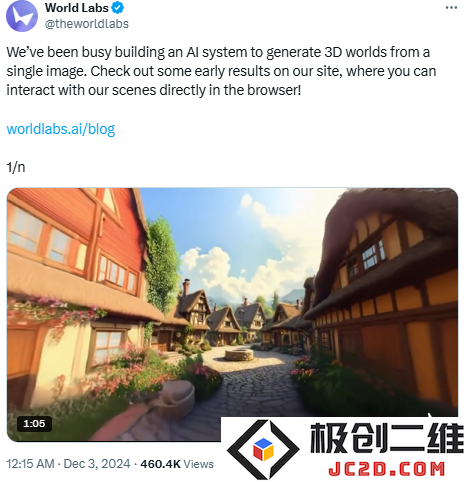 “AI教母”李飞飞首个创业项目展示里程碑，一幅图像成功构建出全新 3D 游戏世界，绝非简单的 PPT 展示