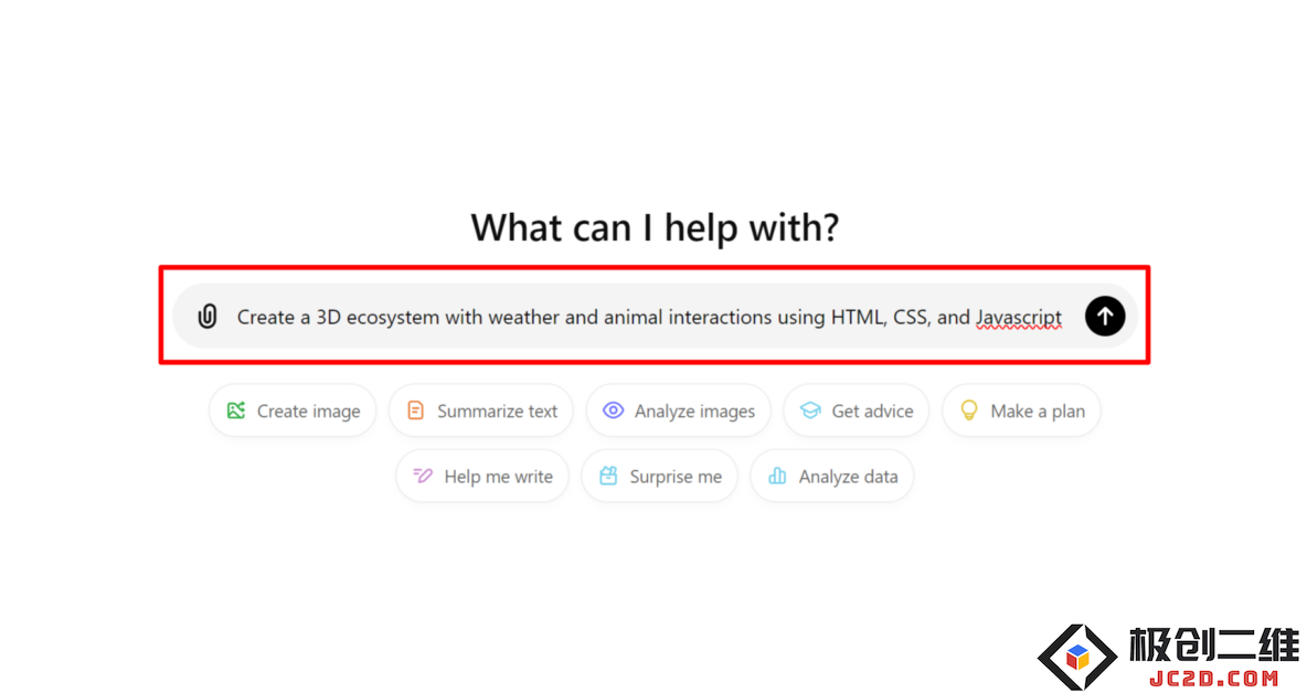 请求 ChatGPT-4o Canvas 使用 HTML、CSS 和 Javascript 创建一个包含天气和动物交互的 3D 生态系统。