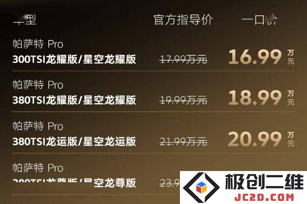 帕萨特Pro全面升级，推出全新300TSI龙耀版，豪华配置搭配亲民价格！