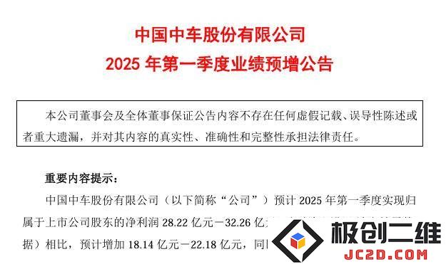 中国中车预计2025年第一季度净利润将增长近两倍，展现出强劲的业绩增长势头
