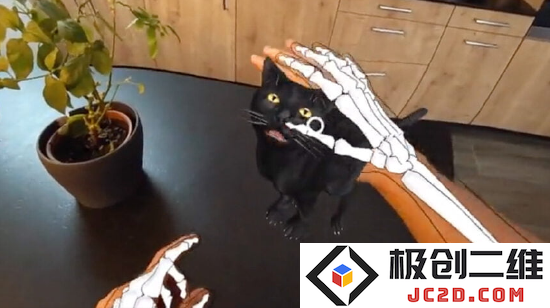 开发者通过手部追踪与物理模拟技术实现与虚拟猫咪的互动体验与控制
